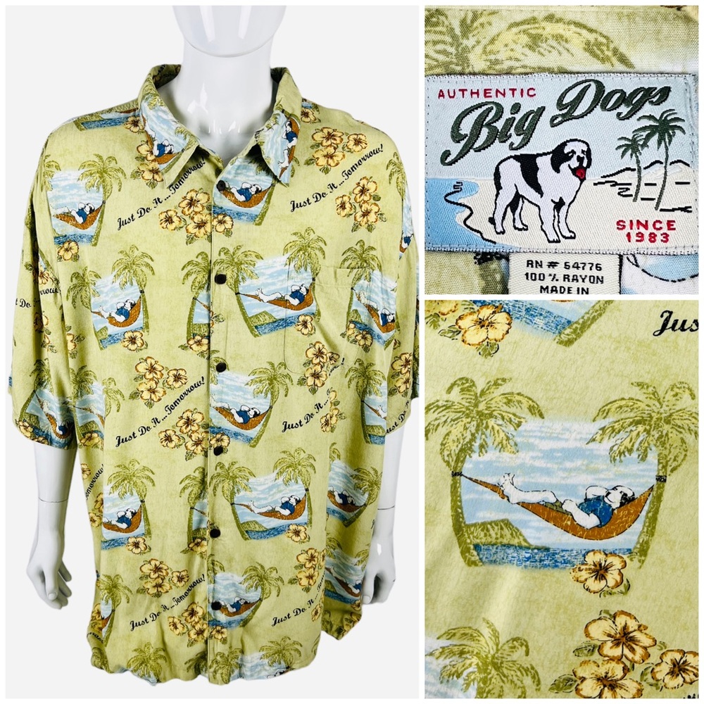 Big Dogs Mens 4XL Shirt Tropical Short Sleeve Island Vacation Vintage Cotton EUC